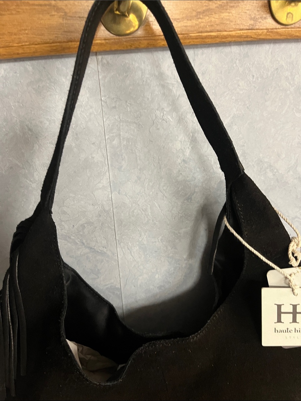 Haute Hippie Black Suede Fringe Shoulder Hobo NWT - Picture 5 of 14